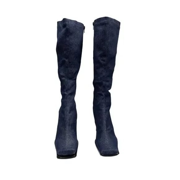 EUC - Navid O Nadia Denim Stretch Block Heel Boot